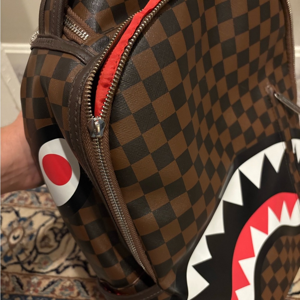 Sprayground Brown Checkered Backpack With Red And… - image 3